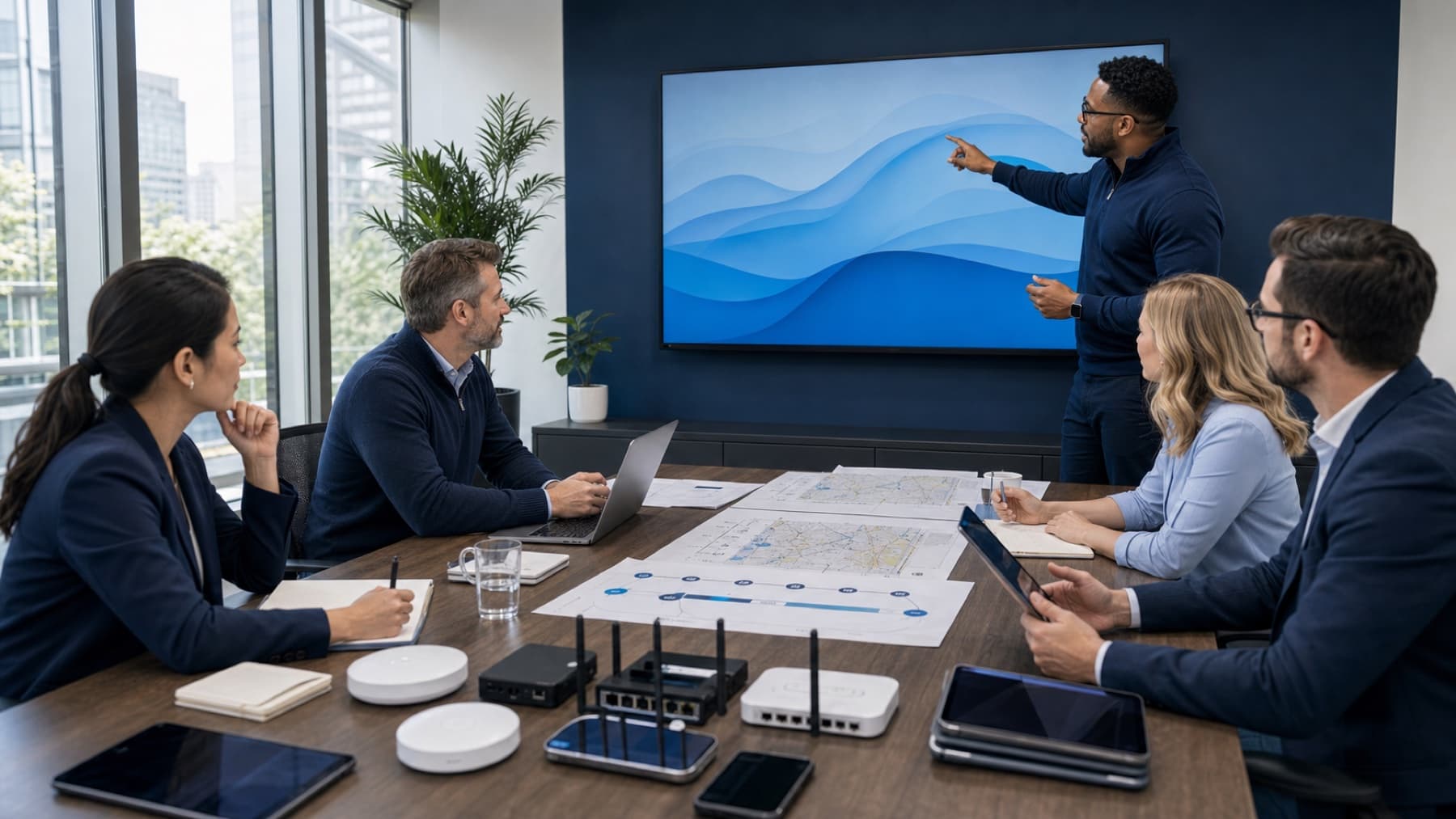 Business stakeholders and technology advisors building a practical roadmap in a conference room