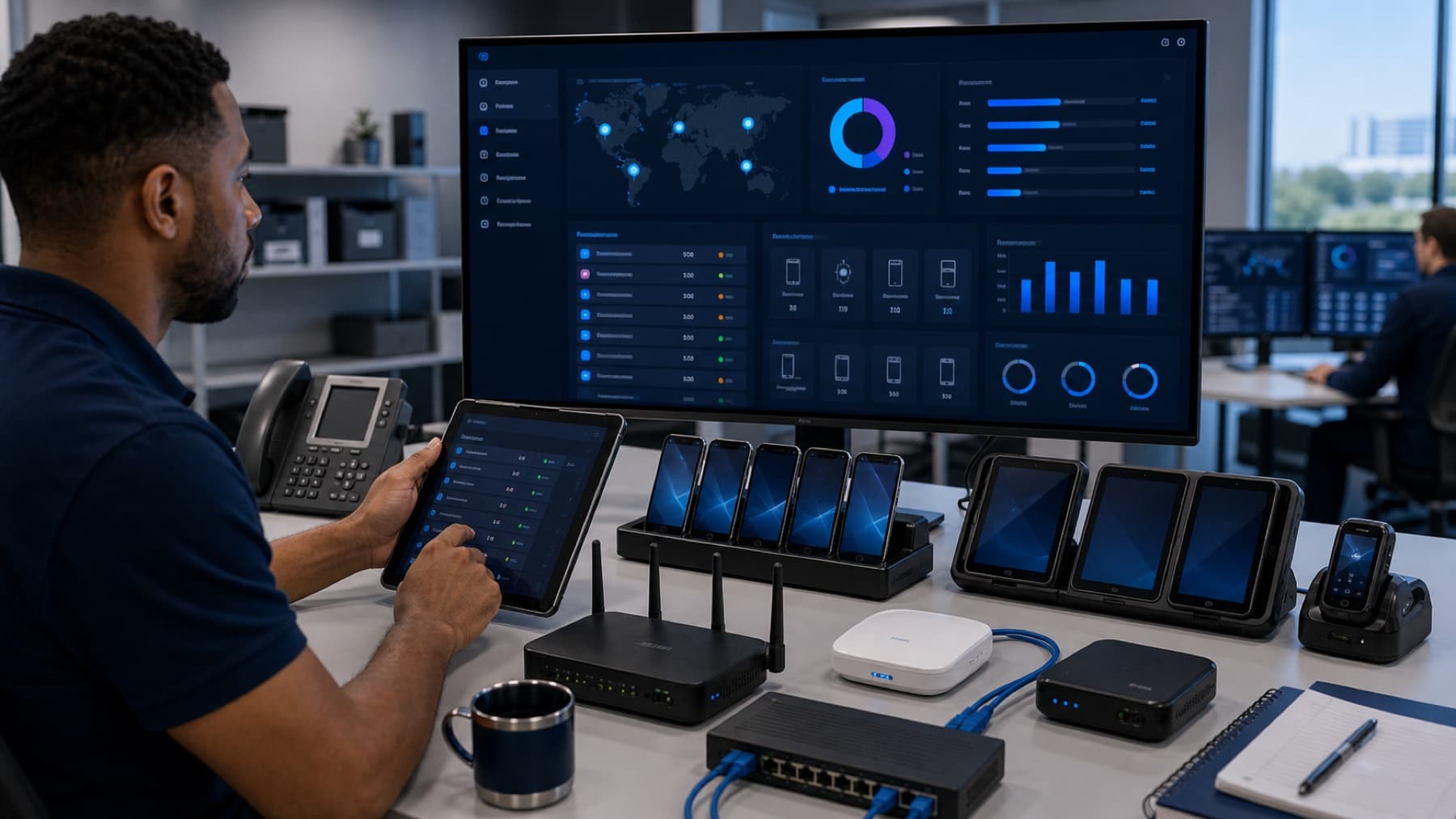 Device management dashboard showing grouped business endpoints